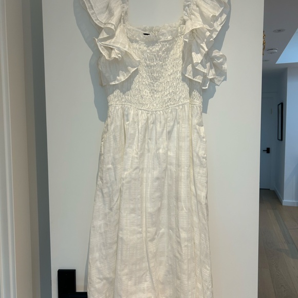 Smocked Ruffle Midi Dress - Petite Large - White - Picture 2 of 5